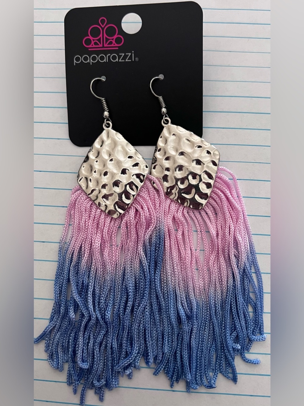 paparazzi Pink and Blue Ombre Tassel Earrings with Silver Accents